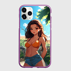 Чехол iPhone 11 Pro матовый Милая девушка во дворе, цвет: 3D-фиолетовый