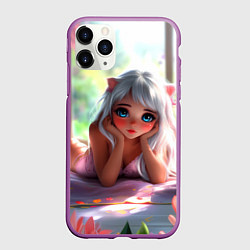 Чехол iPhone 11 Pro матовый Милая блондинка лежа, цвет: 3D-фиолетовый