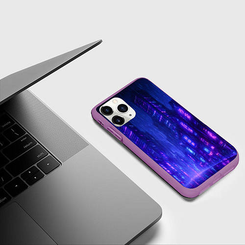 Чехол iPhone 11 Pro матовый Одинокий город неона / 3D-Фиолетовый – фото 3