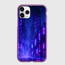 Чехол iPhone 11 Pro матовый Одинокий город неона, цвет: 3D-фиолетовый