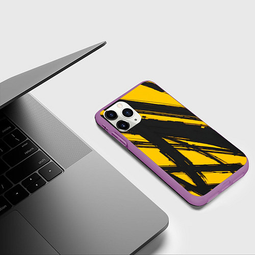 Чехол iPhone 11 Pro матовый Абстракция на желтом / 3D-Фиолетовый – фото 3