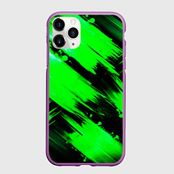 Чехол iPhone 11 Pro матовый Зеленые мазки краски на черном, цвет: 3D-фиолетовый