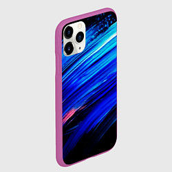 Чехол iPhone 11 Pro матовый Синии кисти краски на черном, цвет: 3D-фиолетовый — фото 2
