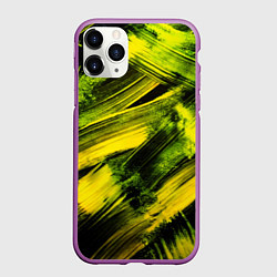 Чехол iPhone 11 Pro матовый Мазки краски цвета лайм, цвет: 3D-фиолетовый