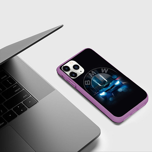 Чехол iPhone 11 Pro матовый BMW на мосту / 3D-Фиолетовый – фото 3