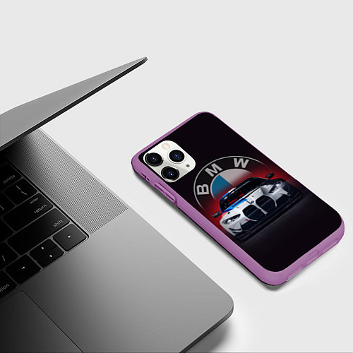 Чехол iPhone 11 Pro матовый BMW на красном фоне / 3D-Фиолетовый – фото 3