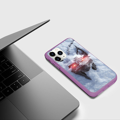 Чехол iPhone 11 Pro матовый Медальон школы рыси в снегу / 3D-Фиолетовый – фото 3