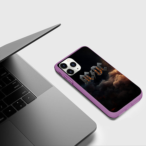 Чехол iPhone 11 Pro матовый ACDC металлический лого / 3D-Фиолетовый – фото 3