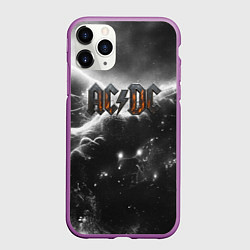Чехол iPhone 11 Pro матовый ACDC металлический лого черно-белая текстура, цвет: 3D-фиолетовый