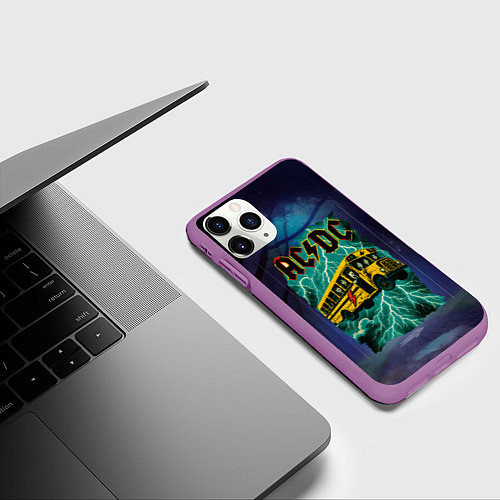 Чехол iPhone 11 Pro матовый Летающий автобус с ACDC / 3D-Фиолетовый – фото 3