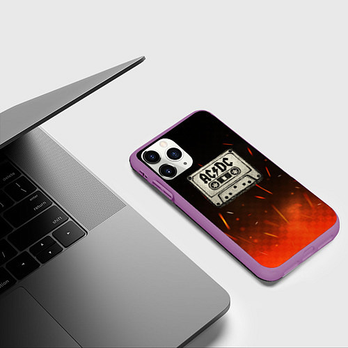 Чехол iPhone 11 Pro матовый ACDC лого на кассете / 3D-Фиолетовый – фото 3