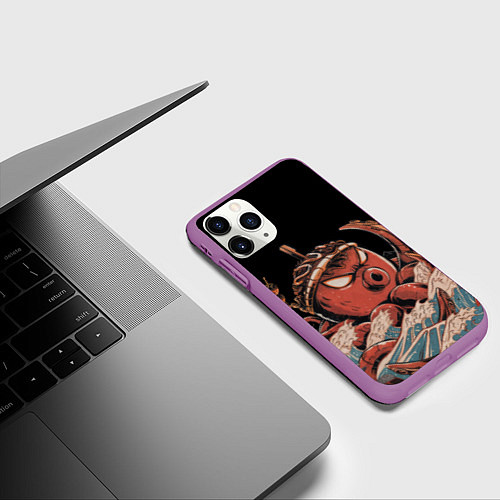 Чехол iPhone 11 Pro матовый Осьминог такояки / 3D-Фиолетовый – фото 3