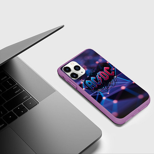 Чехол iPhone 11 Pro матовый ACDC лого в градиенте / 3D-Фиолетовый – фото 3