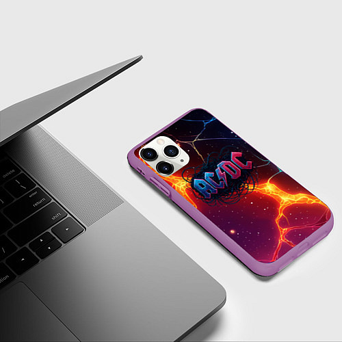 Чехол iPhone 11 Pro матовый ACDC логотип в градиенте / 3D-Фиолетовый – фото 3