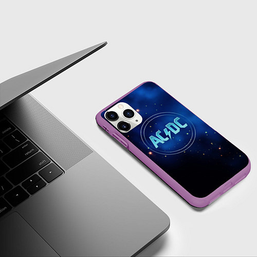 Чехол iPhone 11 Pro матовый ACDC логотип на синем фоне / 3D-Фиолетовый – фото 3