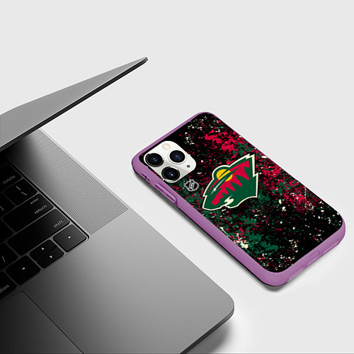 Чехол iPhone 11 Pro матовый Minnesota Wild NHL black / 3D-Фиолетовый – фото 3