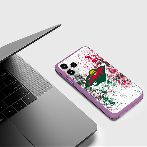Чехол iPhone 11 Pro матовый Minnesota Wild NHL white / 3D-Фиолетовый – фото 3