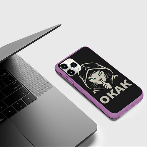 Чехол iPhone 11 Pro матовый Кот окак в черном капюшоне / 3D-Фиолетовый – фото 3
