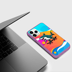 Чехол iPhone 11 Pro матовый Акула на скейте, цвет: 3D-фиолетовый — фото 2