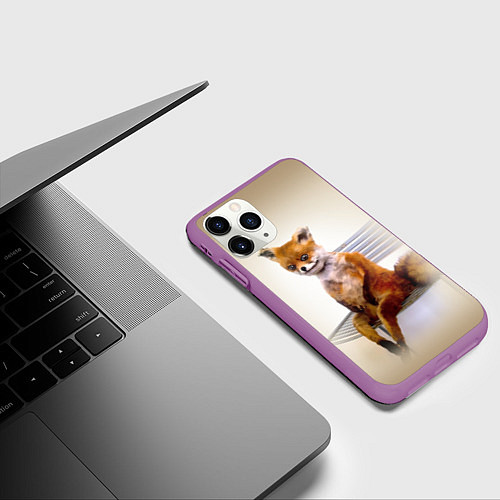 Чехол iPhone 11 Pro матовый Уставший лис мем / 3D-Фиолетовый – фото 3