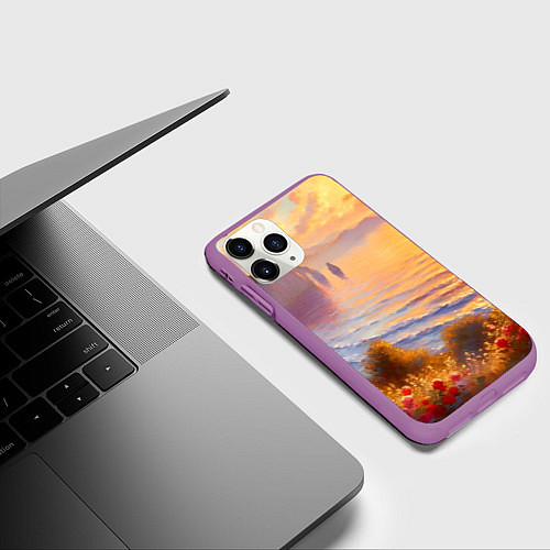 Чехол iPhone 11 Pro матовый Рассветный залив / 3D-Фиолетовый – фото 3
