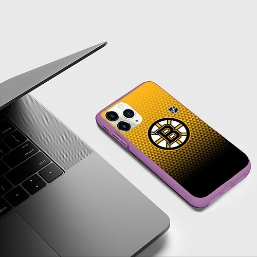 Чехол iPhone 11 Pro матовый Бостон Брюинз - геометрический градиент / 3D-Фиолетовый – фото 3