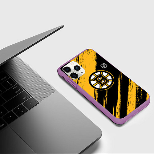 Чехол iPhone 11 Pro матовый Бостон Брюинз - брызги краски / 3D-Фиолетовый – фото 3