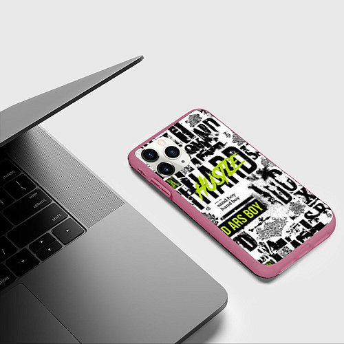 Чехол iPhone 11 Pro матовый Pattern with inscriptions hustle sand boy / 3D-Малиновый – фото 3