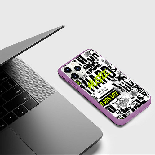 Чехол iPhone 11 Pro матовый Pattern with inscriptions hustle sand boy / 3D-Фиолетовый – фото 3