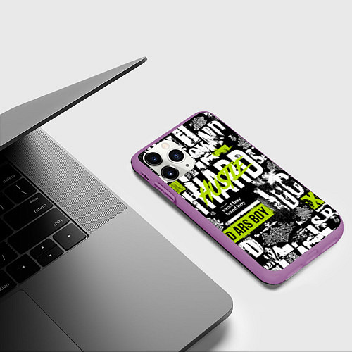 Чехол iPhone 11 Pro матовый Паттерн с надписями хасл / 3D-Фиолетовый – фото 3