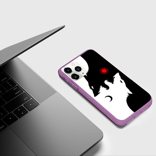 Чехол iPhone 11 Pro матовый Инь янь волки / 3D-Фиолетовый – фото 3