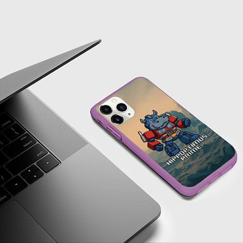 Чехол iPhone 11 Pro матовый Гиппоптимус Прайм - бегемот трансформер / 3D-Фиолетовый – фото 3
