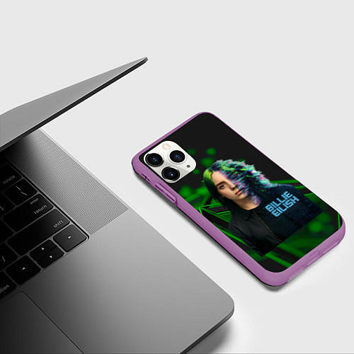Чехол iPhone 11 Pro матовый Билли Айлиш глитч стиль / 3D-Фиолетовый – фото 3