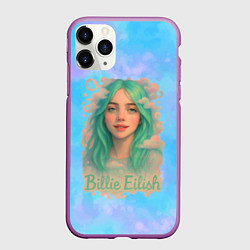 Чехол iPhone 11 Pro матовый Билли Айлиш с зелеными волосами, цвет: 3D-фиолетовый