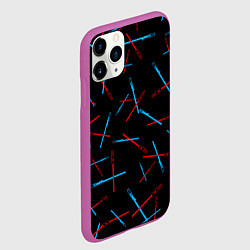 Чехол iPhone 11 Pro матовый Паттерн из световых мечей, цвет: 3D-фиолетовый — фото 2