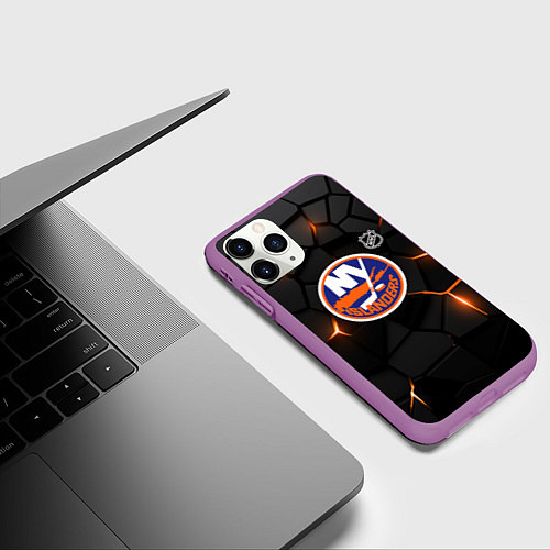 Чехол iPhone 11 Pro матовый Нью Йорк Айлендерс - НХЛ хоккей / 3D-Фиолетовый – фото 3