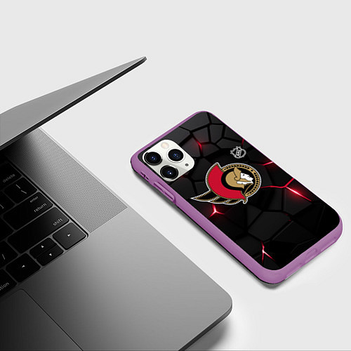 Чехол iPhone 11 Pro матовый Оттава Сенаторз - НХЛ хоккей / 3D-Фиолетовый – фото 3