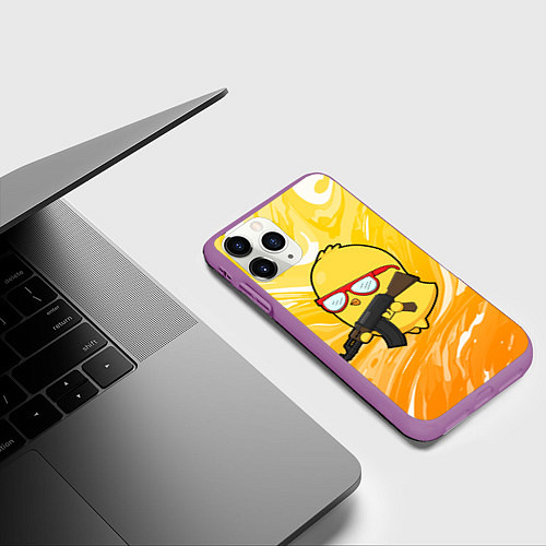 Чехол iPhone 11 Pro матовый Курица и автомат / 3D-Фиолетовый – фото 3
