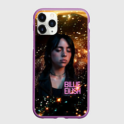 Чехол iPhone 11 Pro матовый Билли Айлиш с блестками на фоне, цвет: 3D-фиолетовый