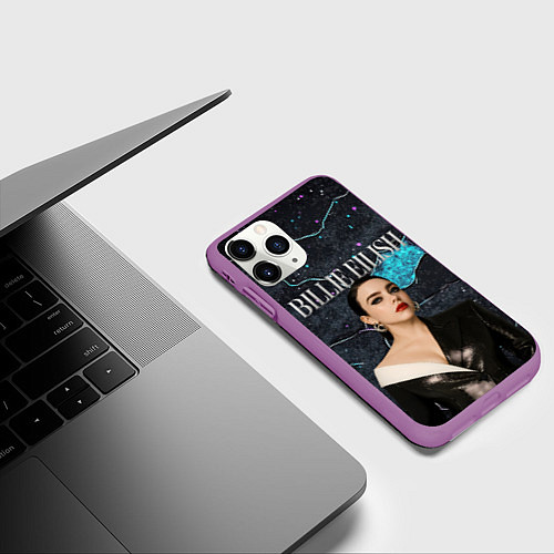 Чехол iPhone 11 Pro матовый Билли Айлиш в деловом костюме / 3D-Фиолетовый – фото 3