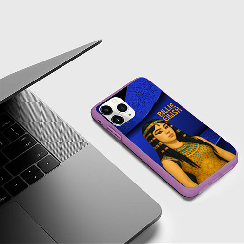 Чехол iPhone 11 Pro матовый Билли Айлиш в образе фараона / 3D-Фиолетовый – фото 3