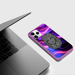Чехол iPhone 11 Pro матовый Портрет Билли Айлиш из линий, цвет: 3D-фиолетовый — фото 2