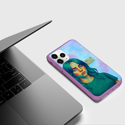 Чехол iPhone 11 Pro матовый Билли Айлиш из мозаики / 3D-Фиолетовый – фото 3