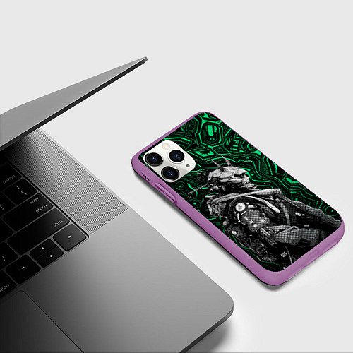 Чехол iPhone 11 Pro матовый Японский кибернетический Они / 3D-Фиолетовый – фото 3