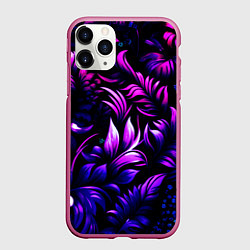 Чехол iPhone 11 Pro матовый Синий индиго цветочный, цвет: 3D-малиновый