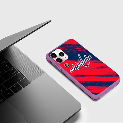 Чехол iPhone 11 Pro матовый Вашингтон Кэпиталз - бырзги красок / 3D-Фиолетовый – фото 3