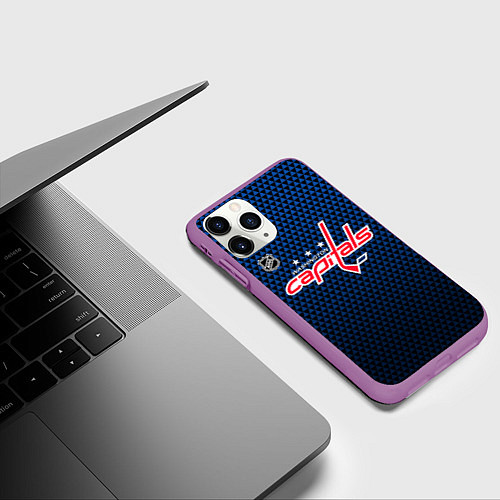 Чехол iPhone 11 Pro матовый Вашингтон Кэпиталз - синий градиент / 3D-Фиолетовый – фото 3