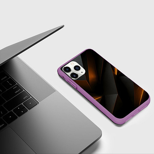 Чехол iPhone 11 Pro матовый Черная текстура с углами / 3D-Фиолетовый – фото 3