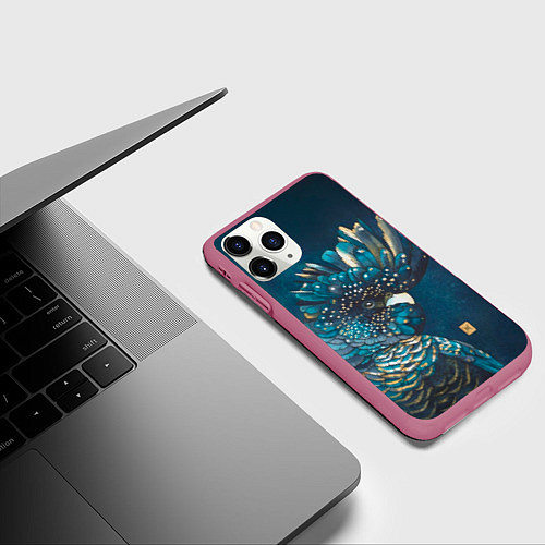 Чехол iPhone 11 Pro матовый Попугай акварельный - big picture / 3D-Малиновый – фото 3
