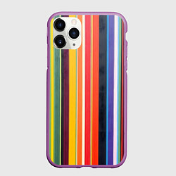 Чехол iPhone 11 Pro матовый Разноцветная полоска, цвет: 3D-фиолетовый
